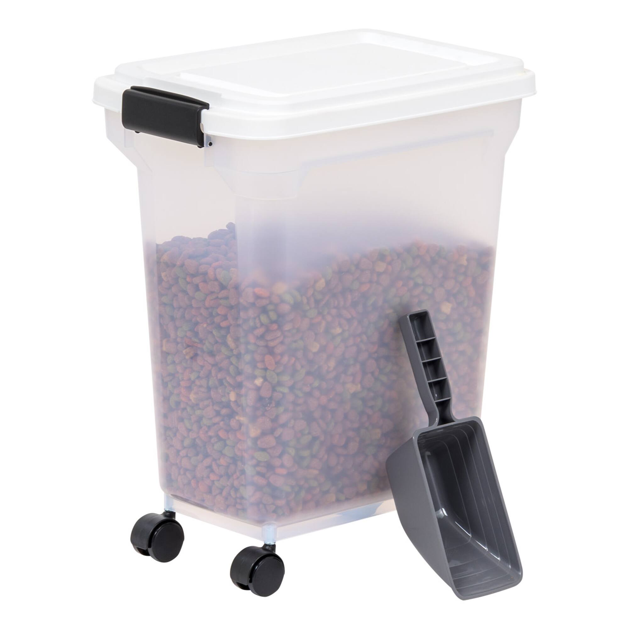 IRIS Clear, White, Black & Dark Gray 28qt. Food Container With Sealed Top & Scoop